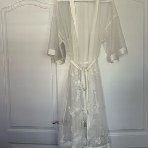 La Vie en Rose Bridal Getting Ready Robe with Mesh and Florals